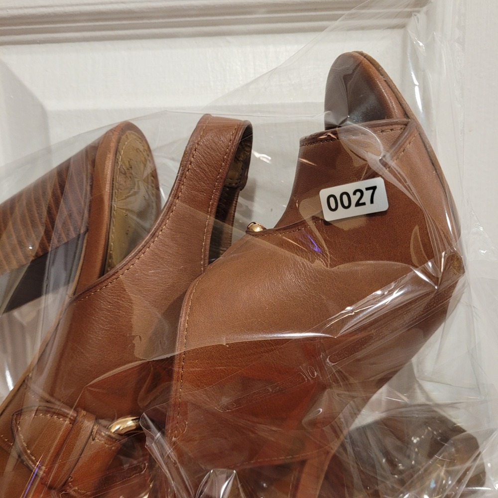 Coach Womens Brown Leather Peep Toe Slingback Block Heel Sandals Gold Buckle 6.5 - Picture 11 of 11